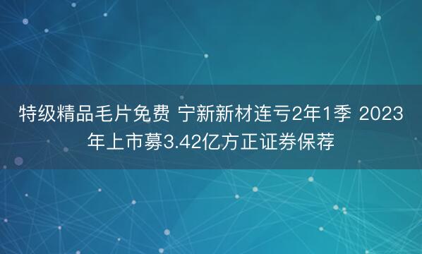 特级精品毛片免费 宁新新材连亏2年1季 2023年上市募3.42亿方正证券保荐