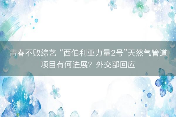 青春不败综艺 “西伯利亚力量2号”天然气管道项目有何进展？外交部回应