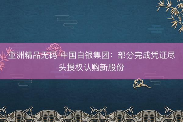 亚洲精品无码 中国白银集团:部分完成凭证尽头授权认购新股份