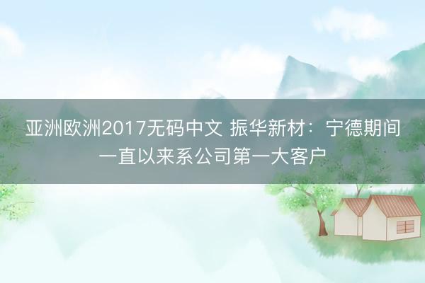亚洲欧洲2017无码中文 振华新材：宁德期间一直以来系公司第一大客户