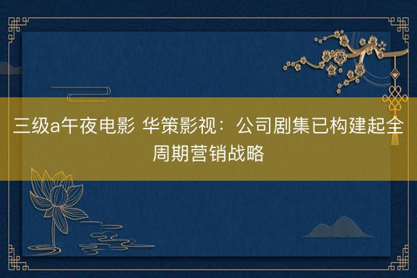 三级a午夜电影 华策影视：公司剧集已构建起全周期营销战略
